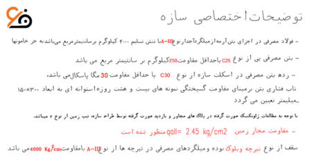 توضیحات نقشه در خصوص مشخصات فولاد مصرفی